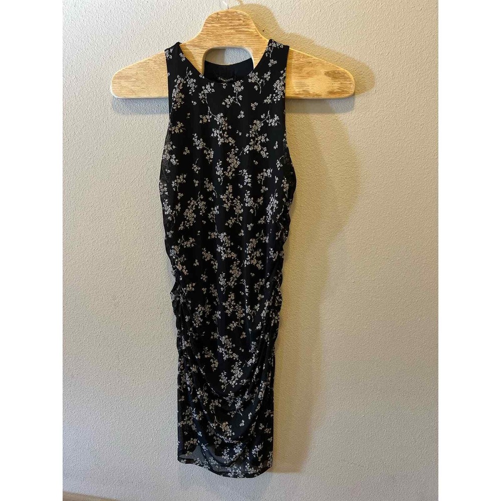 41 HAWTHORN Floral Ruched Bodycon‎ Dress Sleeveless Black White 1X